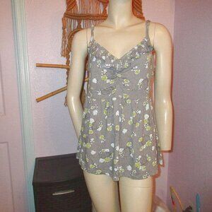 Torrid Floral Skulls Babydoll Cami Top Size 1X Tunic Tank Ruffle Whimsigoth Y2K